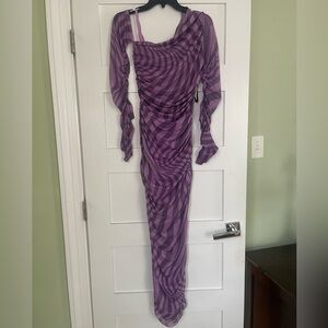 Missguided Purple Striped One-Shoulder Ruched Maxi Dress